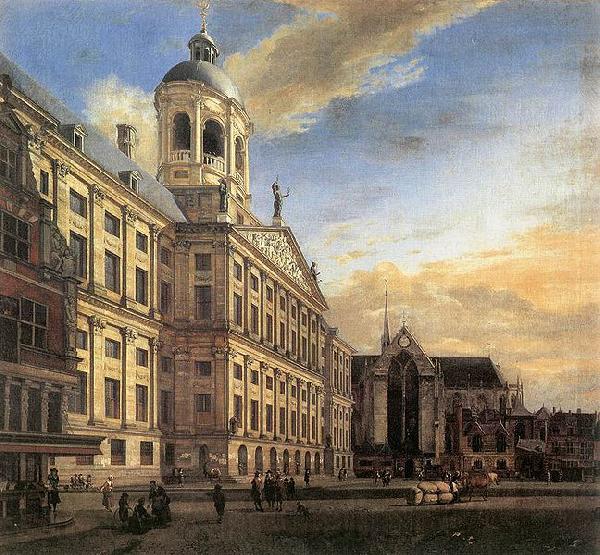 Jan van der Heyden Amsterdam, Dam Square with the Town Hall and the Nieuwe Kerk Norge oil painting art